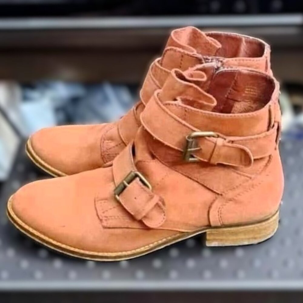 Steve Madden "Territory" Moto Ankle Boots - Cognac Nubuck Leather - Women's